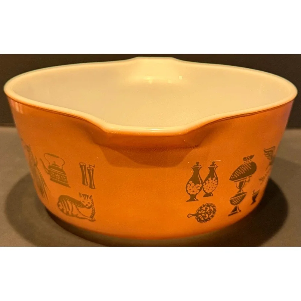 Vintage Pyrex 442 Early American Cinderella Mixing Bowl 1.5 Qt Orange Gold 1960s